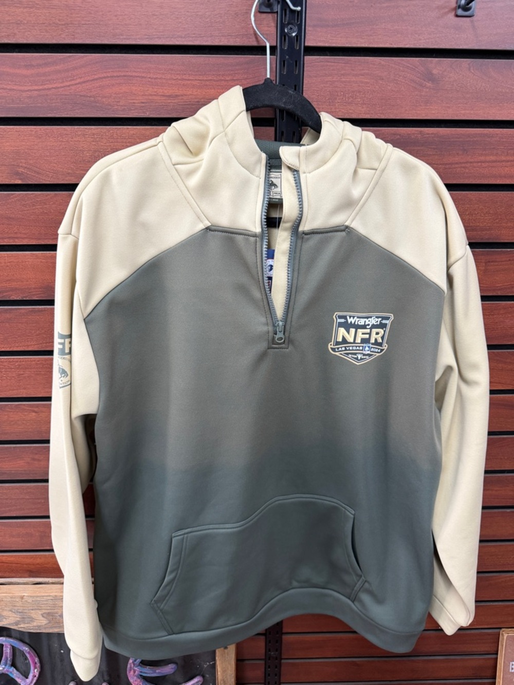Wrangler Two-Tone Quarter-Zip Pullover - Olive Green & Tan NFR